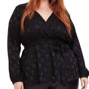 Torrid Black Skull Wrap Blouse